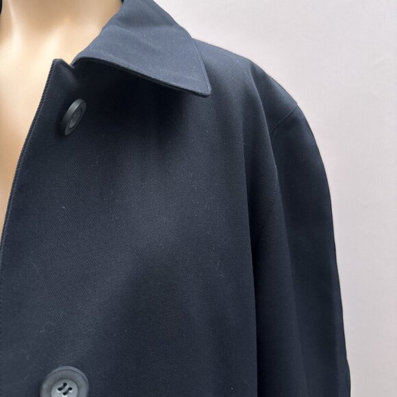 Sanyo NY Long Trench Overcoat Button-Up Minimalist Black Wool Blend Womens M - Picture 10 of 12